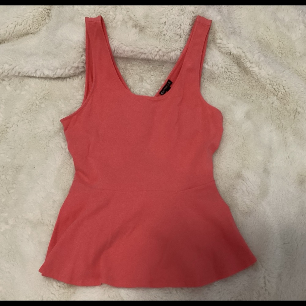 Express - Coral - Peplum Sleeveless Open Back Top - Size M